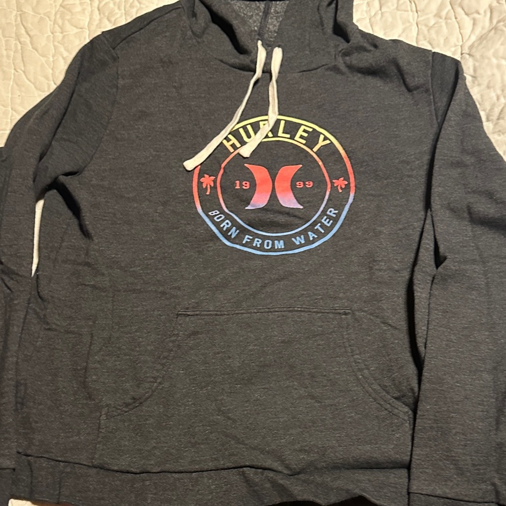 Hurley Charcoal Hoodie with Rainbow Logo